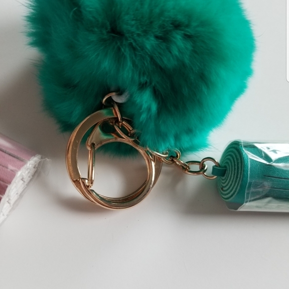 3 Faux Fur Pom Leather Tassel Keychain Bag Charms - Picture 7 of 7